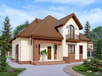 Одноэтажный дом с мансардой, четырьмя спальнями и балконами